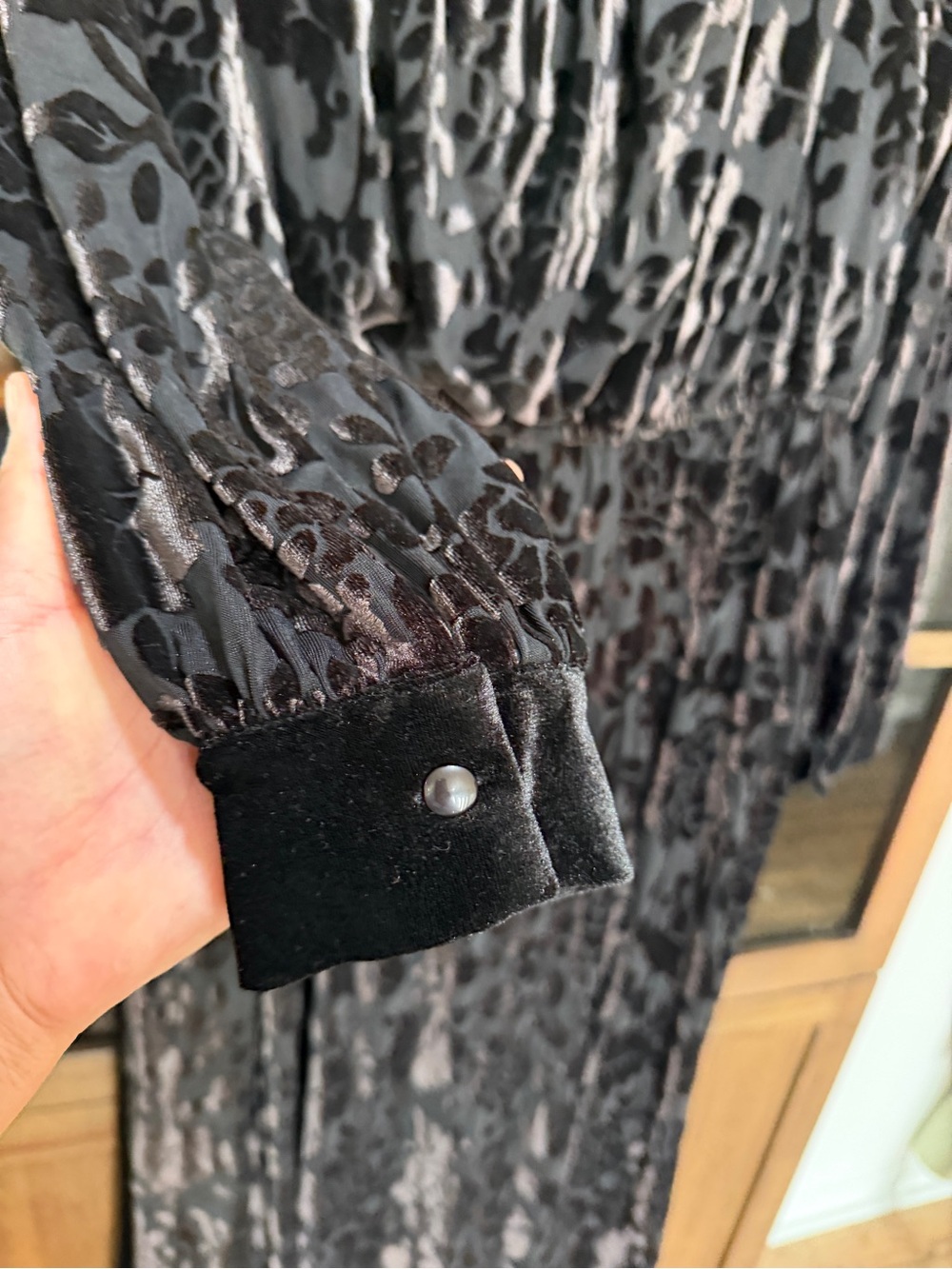 EUC ModCloth Black Burnout Velvet Maxi Dress - Picture 8 of 13